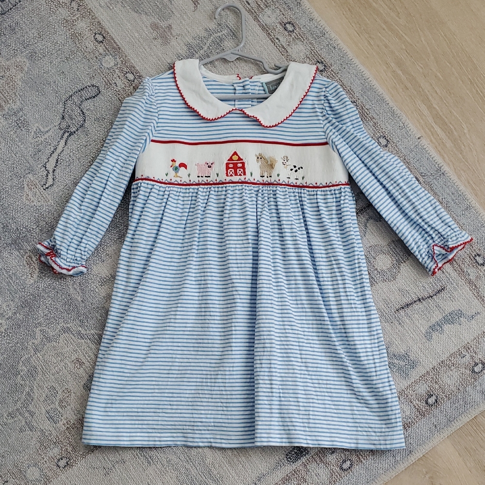 Honestly Knit Smocked Embroidered Farm Dress Long Sleeve Sz6